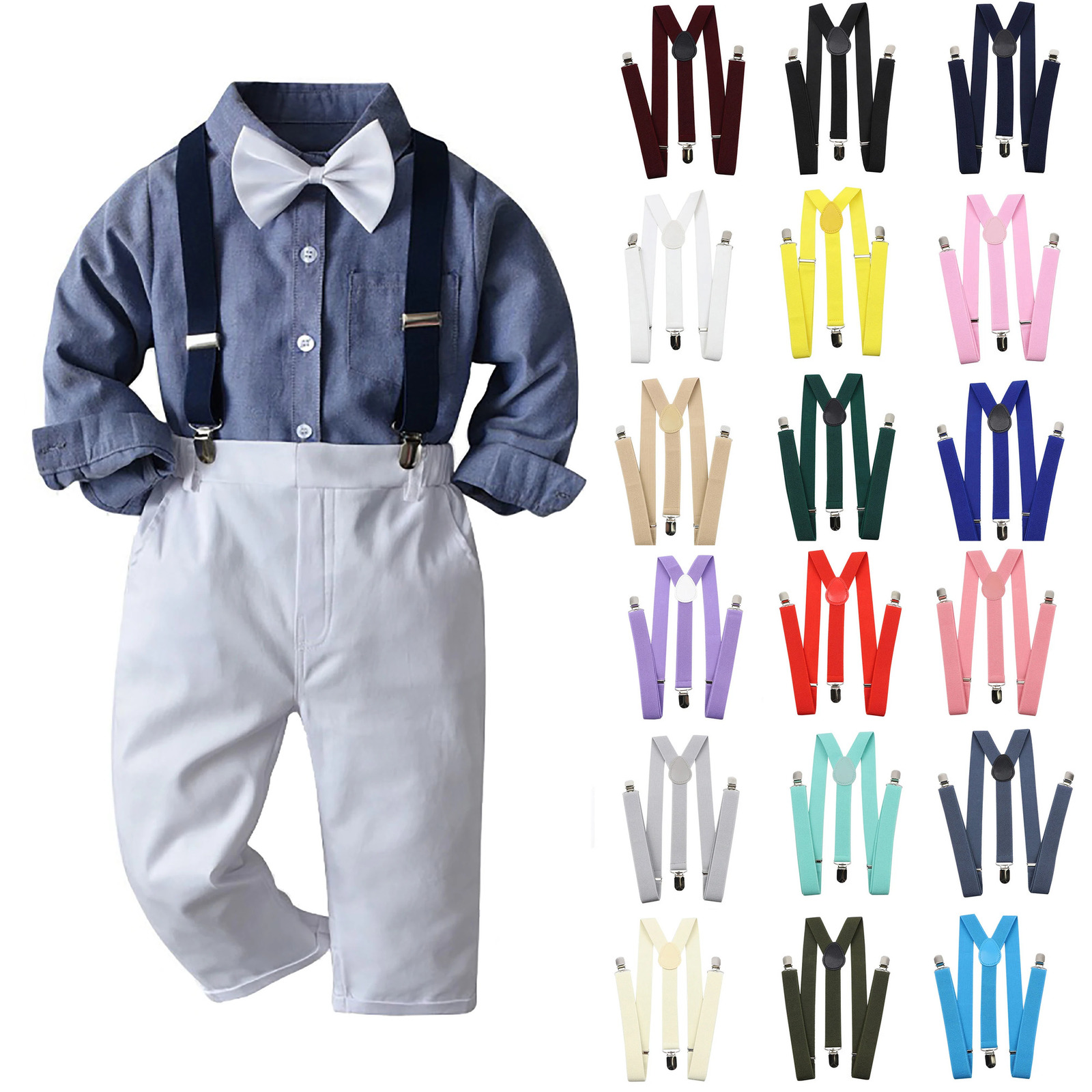 Solid Color Kids Suspenders Clip-on Straps Adjustable Elastic Y-Back Brace Children Boy Girl Braces Baby Wedding Tie Accessories 250515