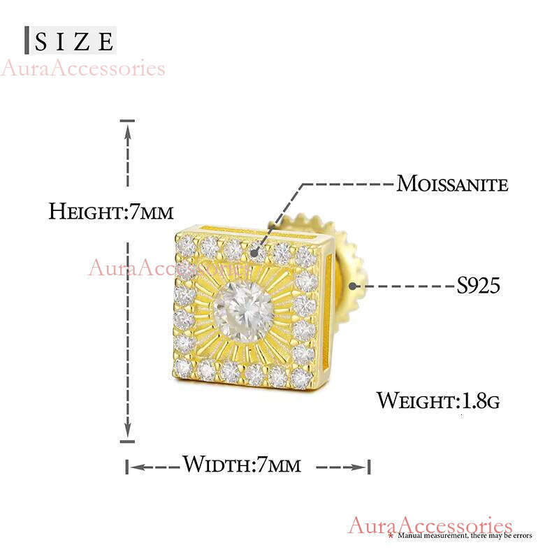 Sterling Sier Yellow Gold One Big Moissanite Dia Hiphop Jewelry 14k Charm Earring Back Findings