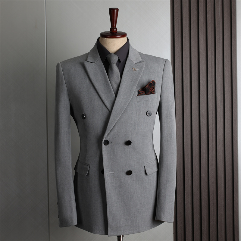 Double-breasted suit suit men's formal wear business casual fashion Korean version slim-fit plus-size wedding suit for men