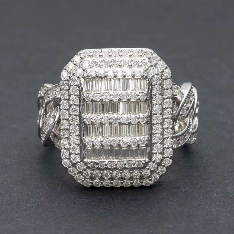 Fashionable luxury chilled hip-hop silver with sandstone men's and women's rings