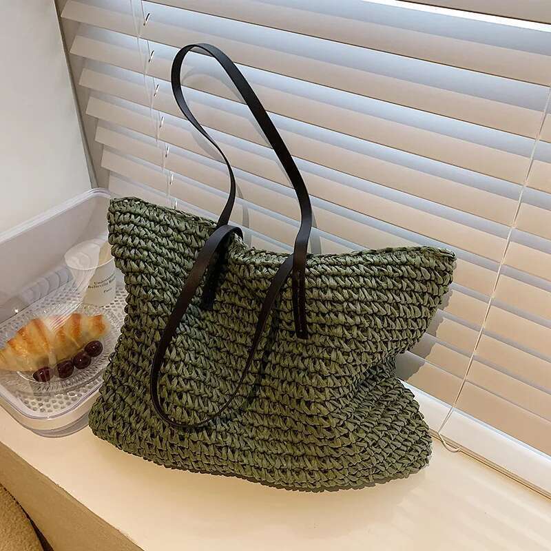 Handbag Summer Beach Rattan Woven Handmade Knitted Straw Large Capacity Totes Leather Women Shoulder Bag Bohemia New
