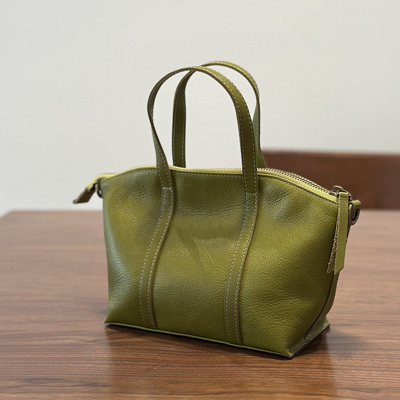 2025S designer mini shell genuine women top layer cowhide shoulder crossbody bag vegetable tanned leather Korean version artistic handbag soft