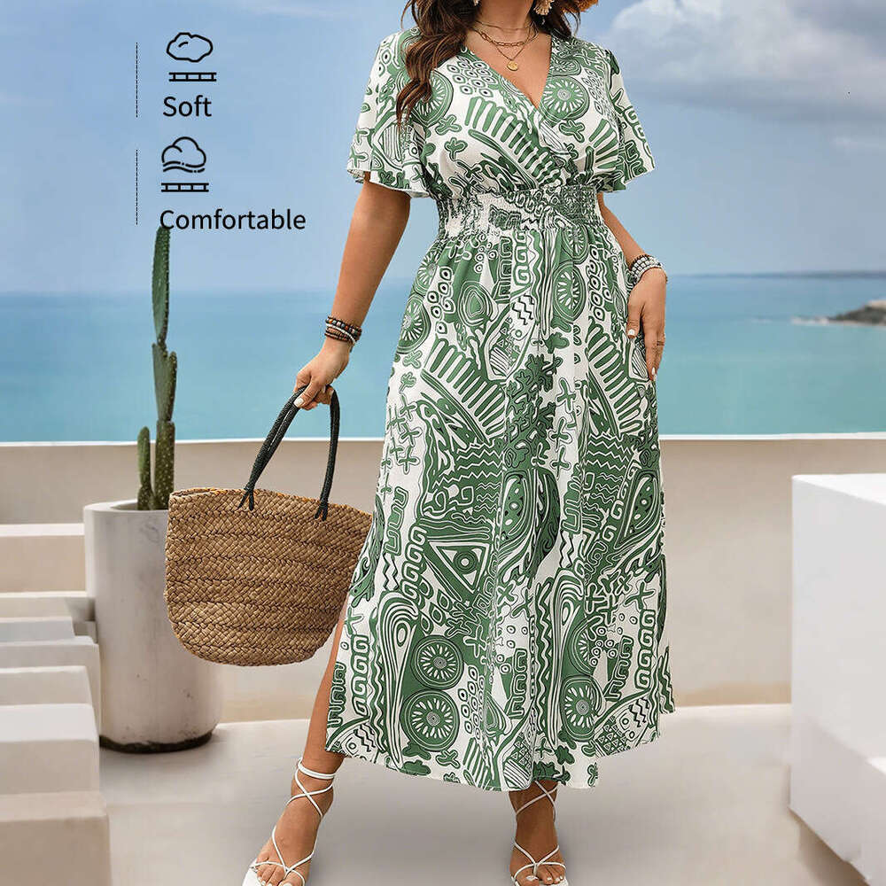 Plus Size Undefined Designer Dress Dress Vestidos De Noche Women Dress Sexy 2025 Spring/summer Womens Style Printed High Waisted Short Sleeved Dress