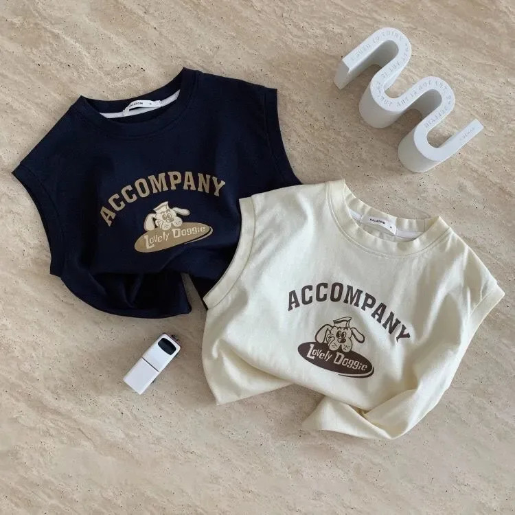 Summer Korean Children Boys Vest Cotton Letter Print Infant Babys Boys T-shirts Loose Round Collar Toddler Kids Boys Tank Tops 250515