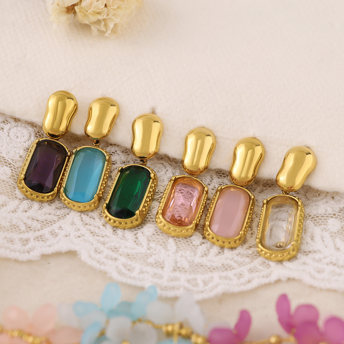 Gold Retro Color AAA Zircon Stainless Steel Earrings for Women Simple Geometric Fashion Pendant Earrings
