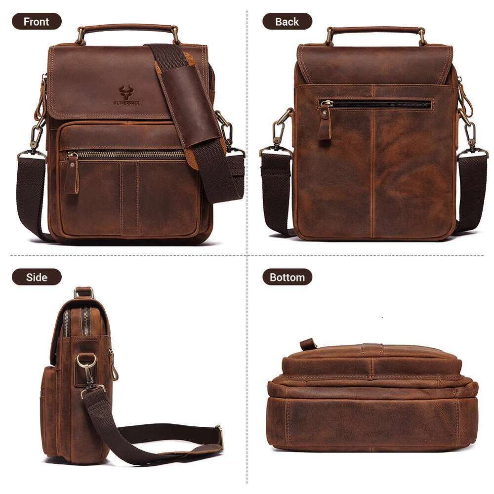 HUMERPAUL Genuine Leather Men's Shoulder Bag Work Business Messenger Bags Fashion Male Crossbody With Adjustable Straps