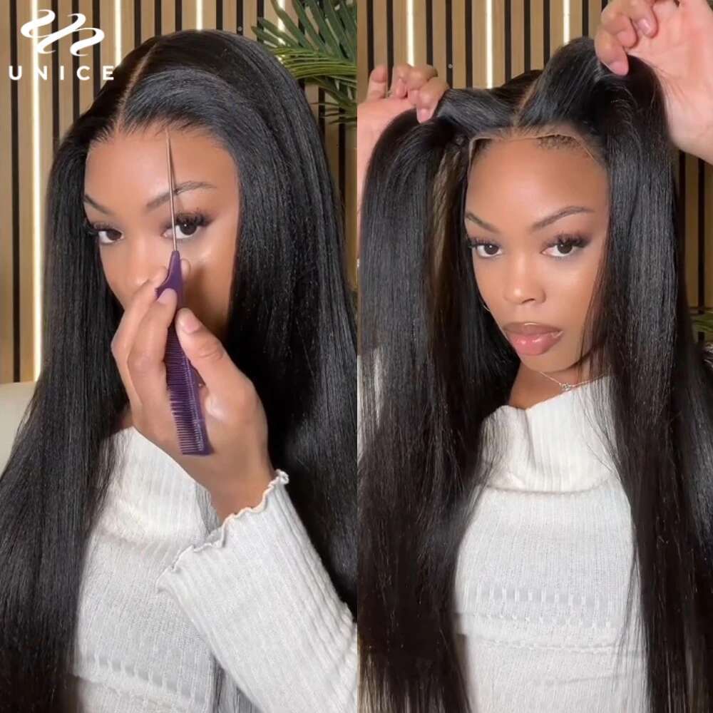 UNICE 5x5 HD Lace Closure Wig Yaki Straight Human Hair 7x5 13x4 Cut Pre Bleached Glueless Wigs 150% Density