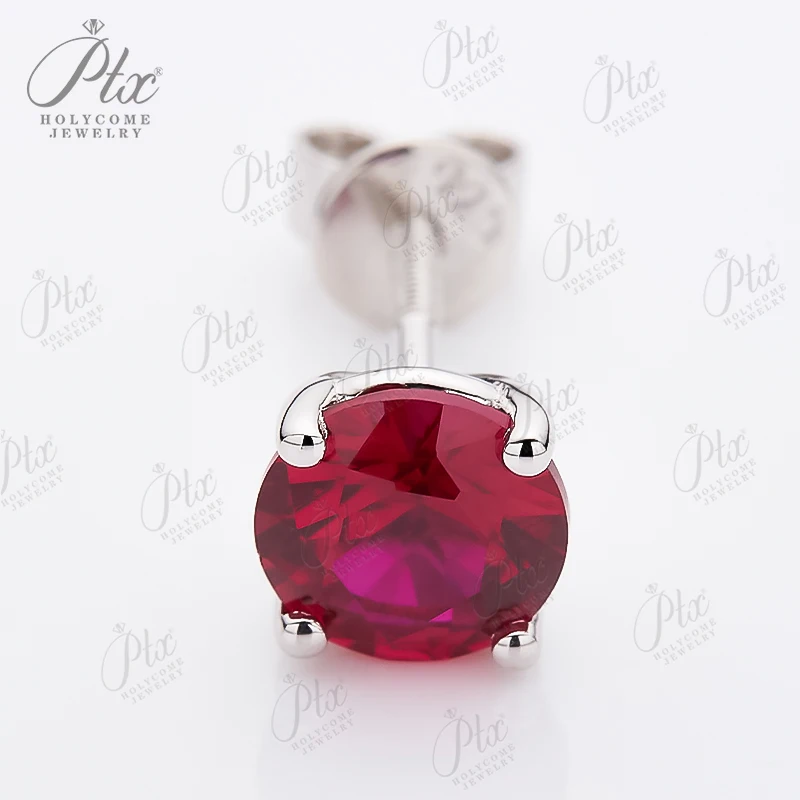 Four-prong Lab Grown Ruby Stud Earrings Sparkling 1CT Pigeon Red Earring for Women Men Real Gold Wedding Jewelry Anti Allergic