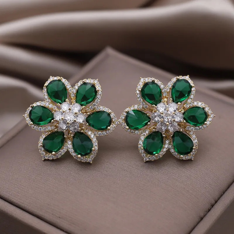 Korean Fashion Jewelry Full Zircon Large Flower Earrings Elegant Womens Wedding Party Accessories 250515