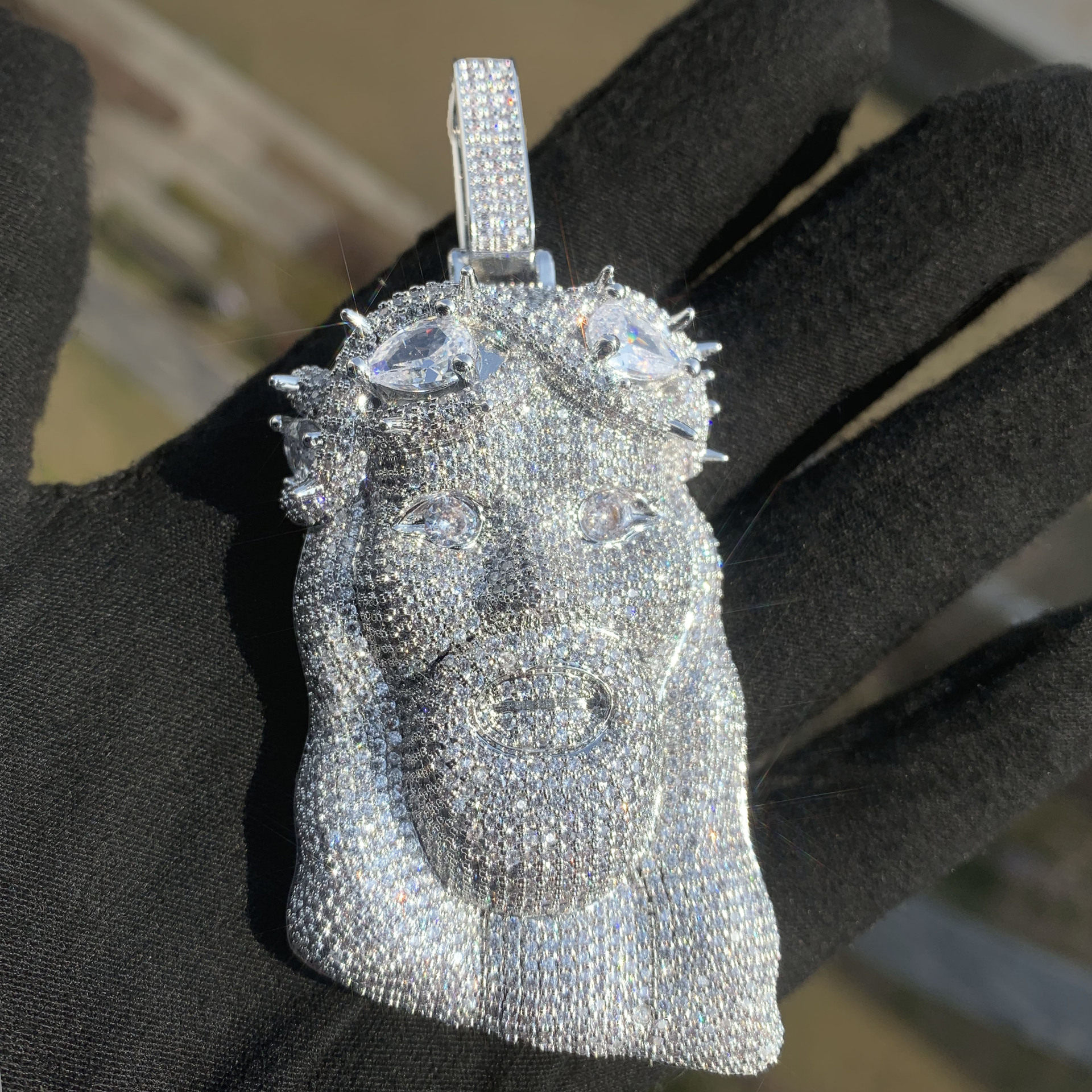 Hip Hop Solid Jesus Pendant Necklace 5A Zircon Gold Plated Religious Jewelry