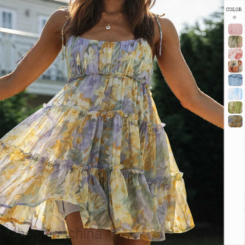 Women Dresses Spring/Summer New Vacation Sexy Printed High end Strap Dress for Women with Lining