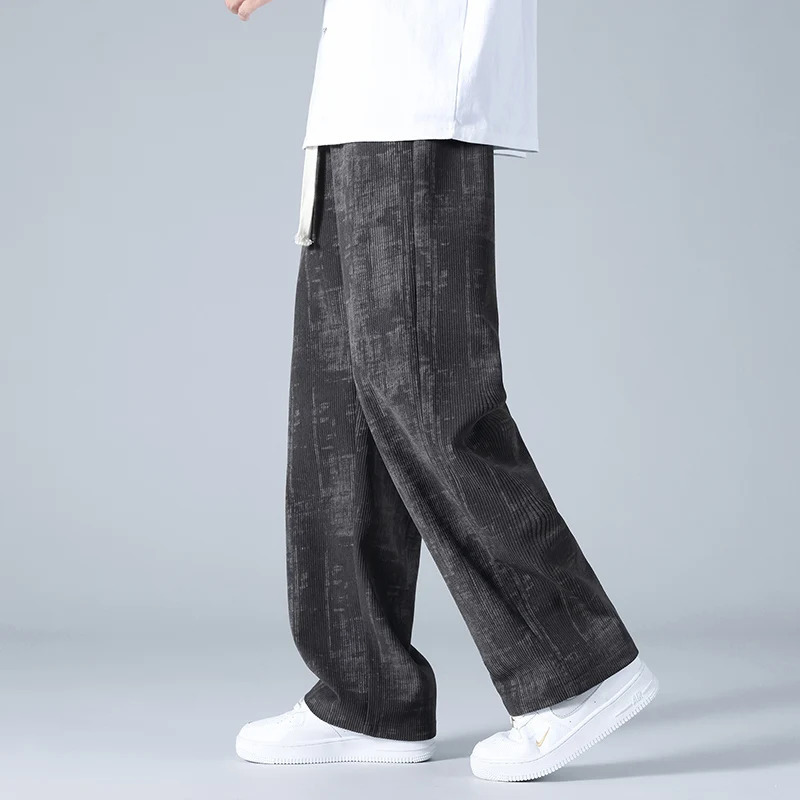 Autumn Men Corduroy Fabric Casual Pants Sweatpants Quality Couple Wide Leg Breathable Joggers Straight Neutral Baggy 250515