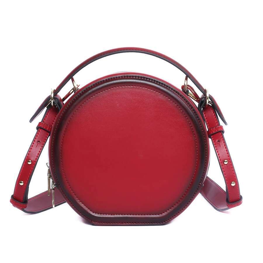 Fashionable New Genuine Leather Women's Retro Round Cowhide Crossbody Bag, One Shoulder Handbag, Cylindrical Bag