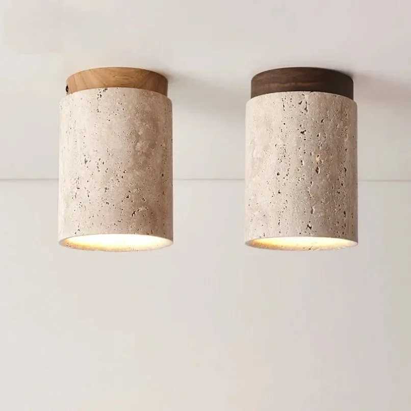 Wood Yellow Travertine Ceiling Mounted Lamp Hallway Aisel Stone Decoration Light Fixtures Corridor Home Indoor Outdoor Modern Z250515