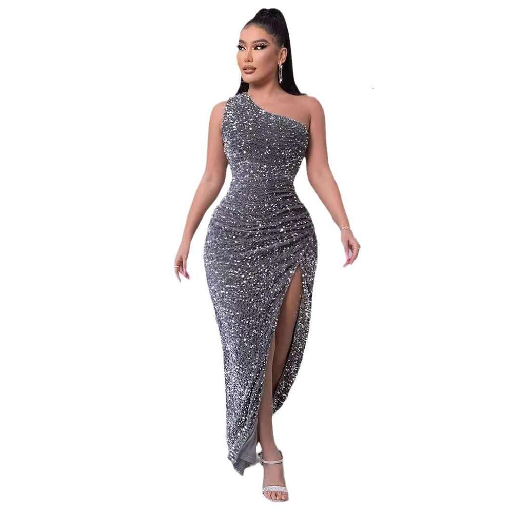White Dress Maxi Dress 2024 Summer New Sequined Sleeveless Slit And Ankle Tight Bead Dress (8 Colors) KQ