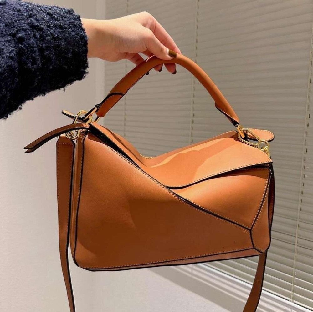 Designer Geometric Straight Line Genuine Leather Handbags Shoulder Bucket Woman Clutch Bags CrossBody Geometry Square Contrast Color Patchwork