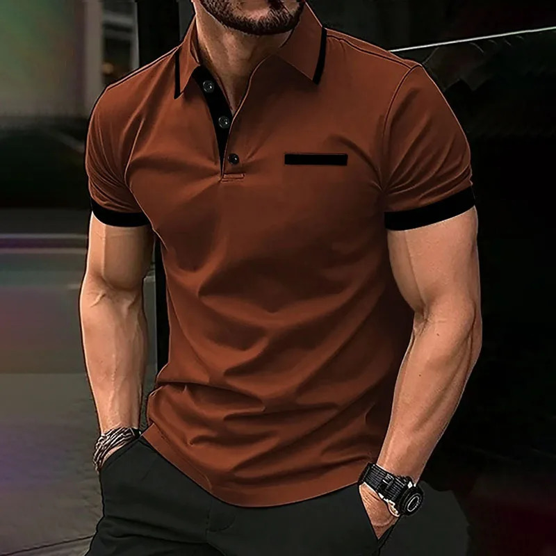 Spring Summer Men Clothes Short Sleeve Turn-down Collar Polo Shirt Pocket Print Business Casual Polo Shirt Resilient Tops 250515