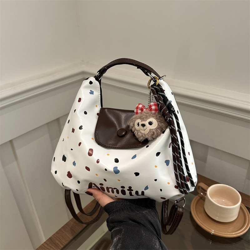 Free Delivery Designer Bag Korean Version Shoulder Casual Large Capacity Western Style Armpit 2025 New Relaxed Color Polka Dot Backpack Luxury Bag