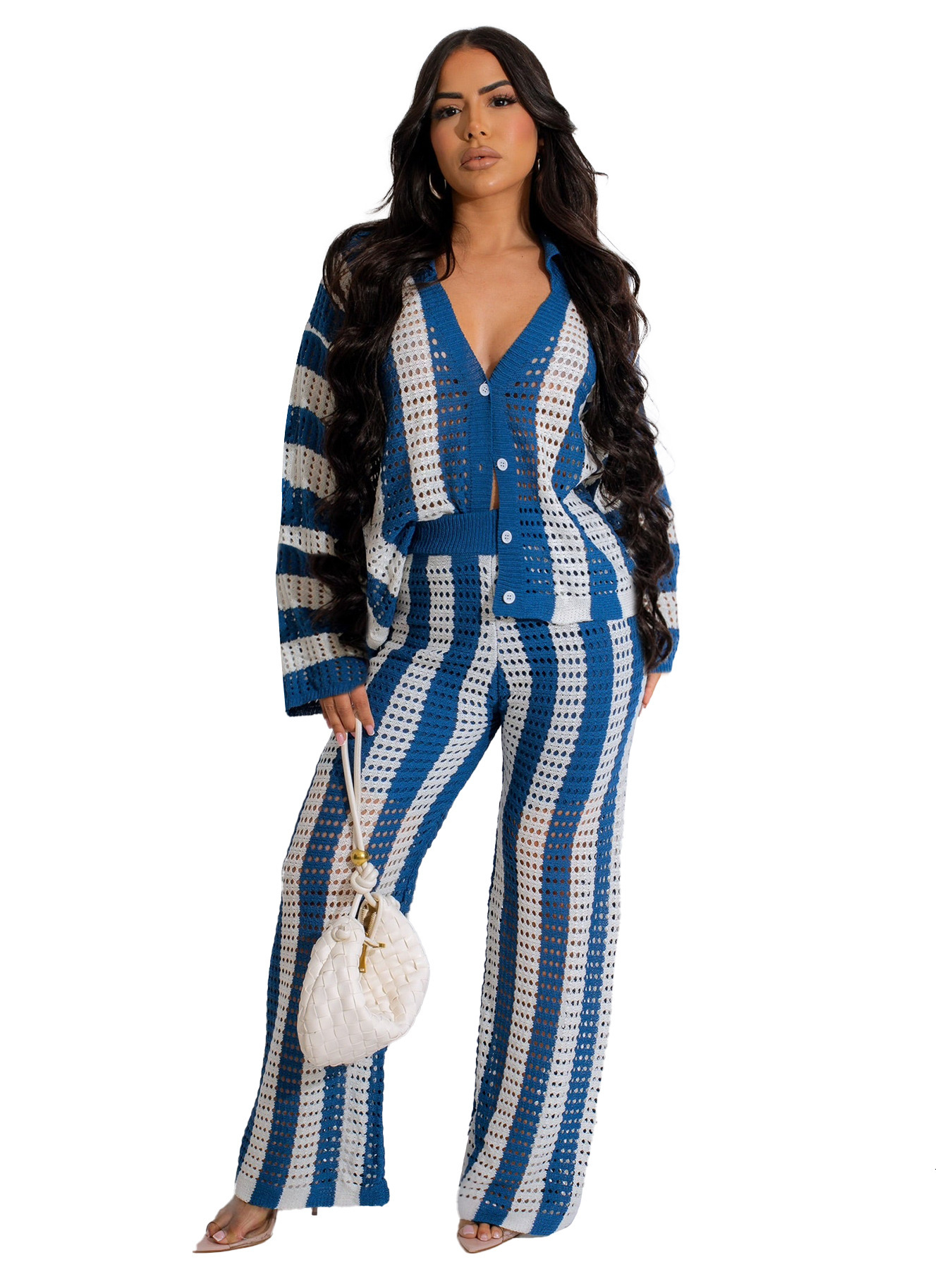 HR24040 womens autumn and winter new sexy hollow sweater knitted two-piece set