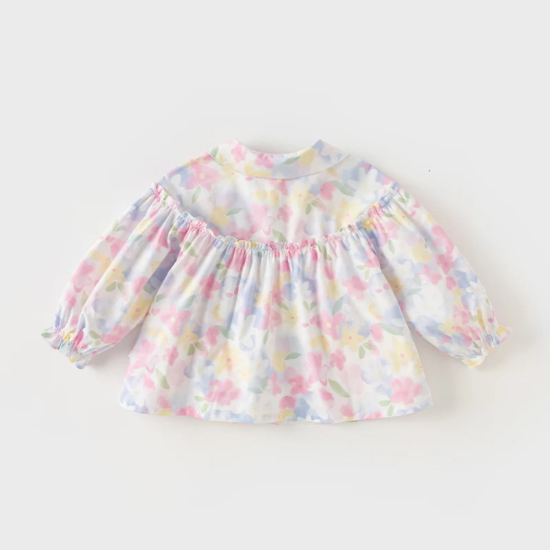 Dave Bella Spring Baby Girl Clothes Long Sleeve Blouses Floral Cotton Kids Shirts Children Kids Tops DB1240032 250515