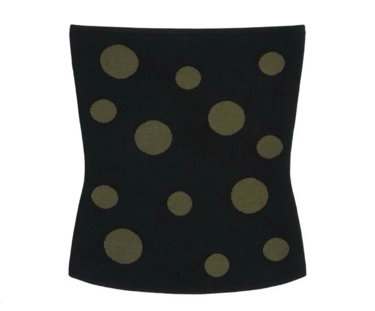 Tank black knitted tube top with green polka dot jacquard Low waist mini skirt hollow 250515