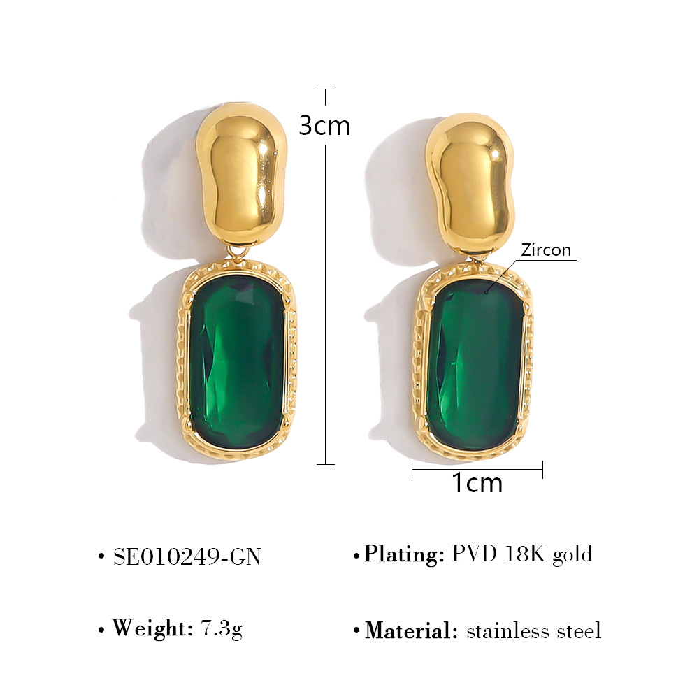 Gold Retro Color AAA Zircon Stainless Steel Earrings for Women Simple Geometric Fashion Pendant Earrings