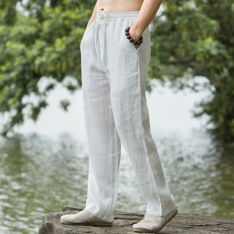 Sweatwear Mens Cotton Pants Summer Breathable Solid Color Linen Trousers Fitness Lightweight Beach Casual Men 250515