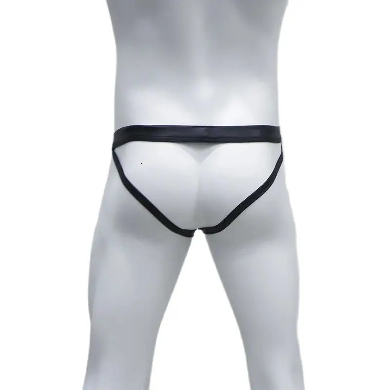 CLEVER-MENMODE Sexy Men Thong Lingerie Jockstrap Underwear Pu Faux Leather G String Panties Tangas Open Butt Underpants 250515