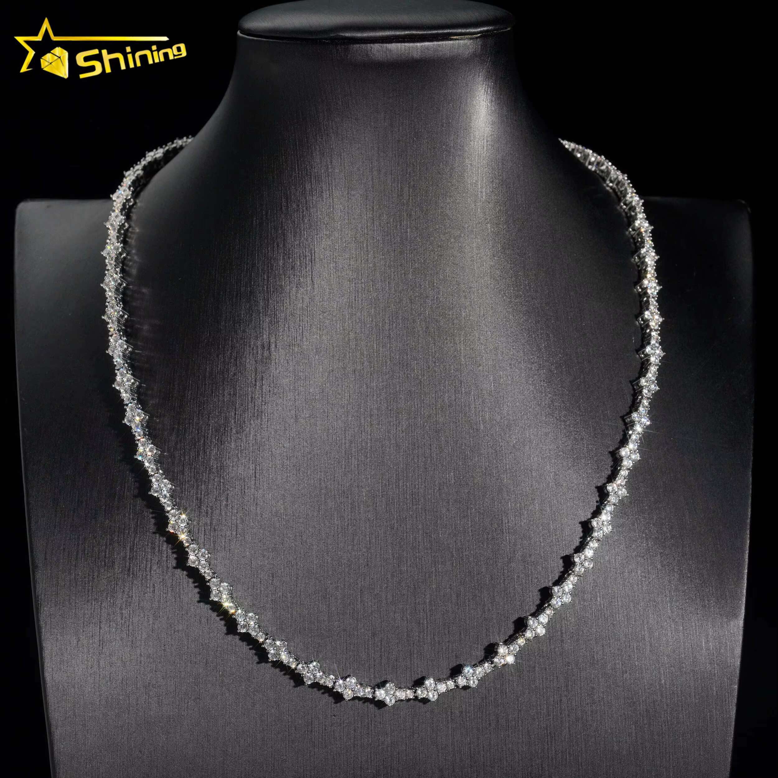 New Arrivals High Quality Fashion Iced Out Cross 3MM Flower 925 Silver Necklace Moissanite Tennis Chain