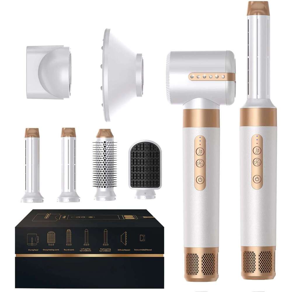7 In 1 Brush Brushless High Speed with Diffuser Ionic Blow Dryer Hot Air Styling Comb Auto Hair Curler