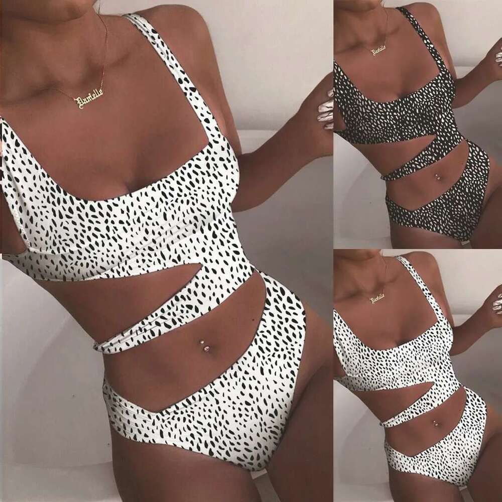 Women's Leopard Print Bikinis Swimwear Off Shoulder Hollow Swimsuit Push Up Bra High Waist Traceless Breath Comfty Bikini Set