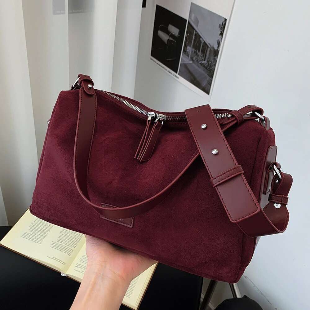 Faux Suede Shoulder Women Vintage Tote Handbag Adjustable Strap Crossbody Messenger Bags Trendy Satchel Hobo Commuter Bag