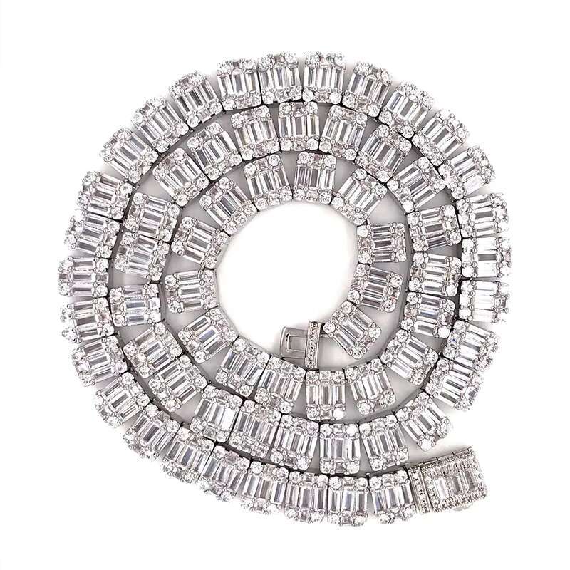 Hip Hop Men's Jewelry Iced Out CZ Baguette Sier square Tennis Chain Copper Man Necklace