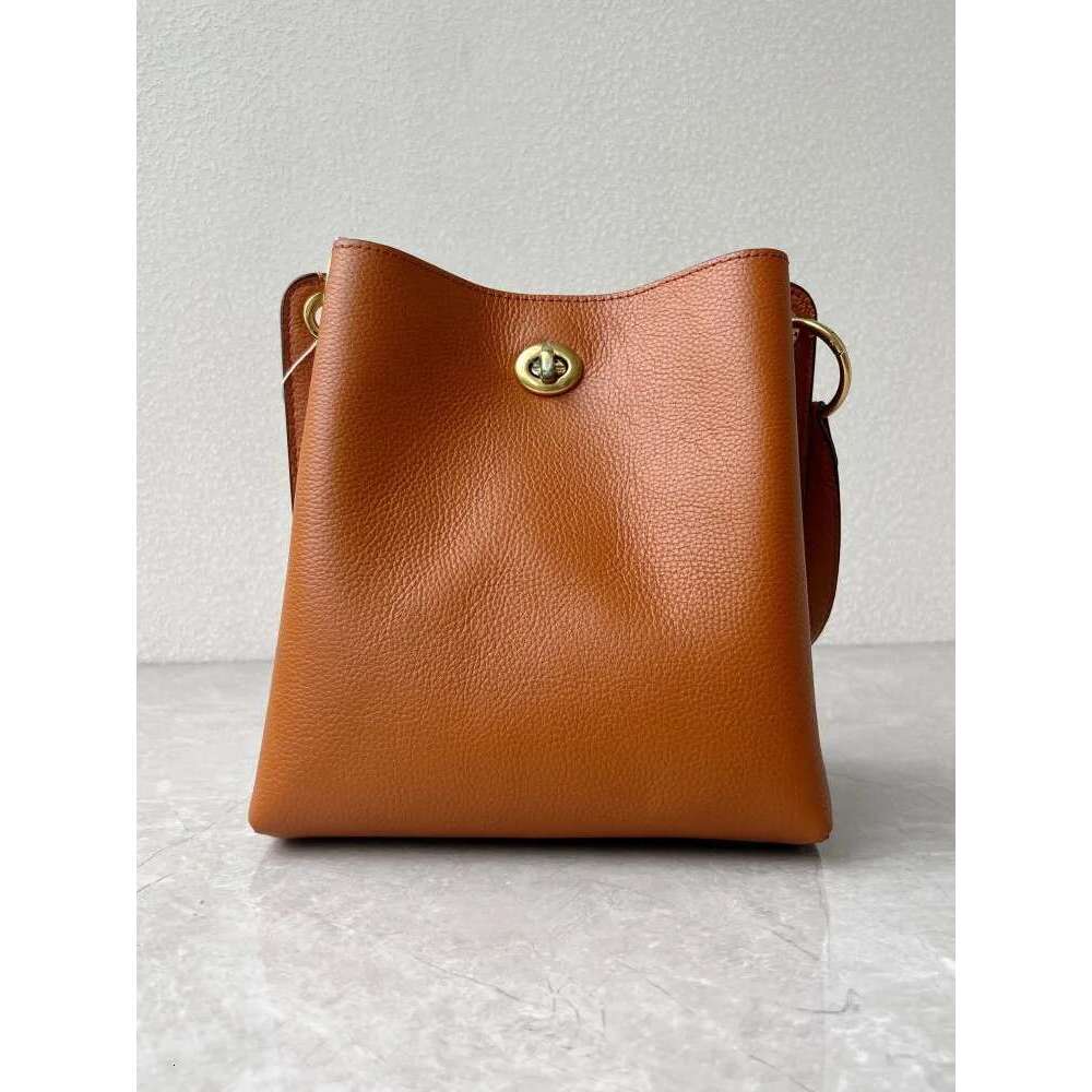 Office Ladies Shoulder Handbag Fashion Solid Color Genuine Bucket Bag Cow Leather Casual Women Single Crossbody Bags