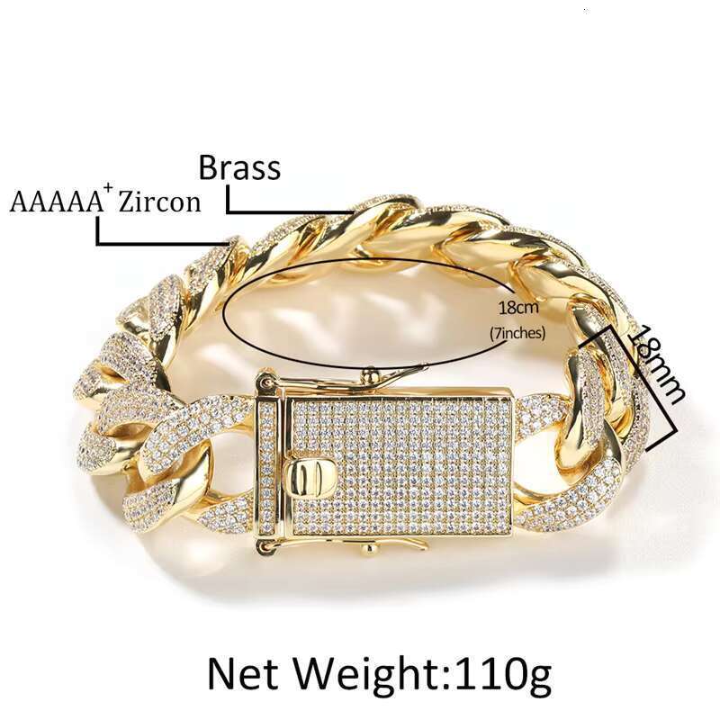 DHCollections 18MM Iced Out Cuban Link Chain Necklace Gold & Silver 7-22 Inch Brass Hip Hop Jewellery for Men