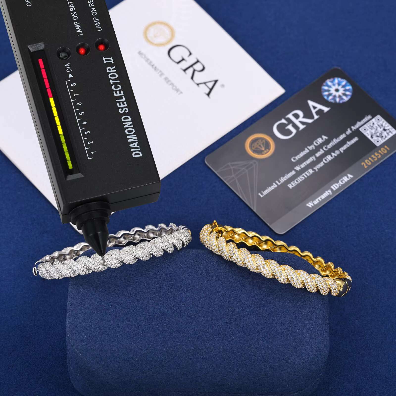 Fashion Hip Jewelry 8mm Gold Plated 925 Sterling Silver Vvs Moissanite Diamond Twist Bangle Bracelet for Men