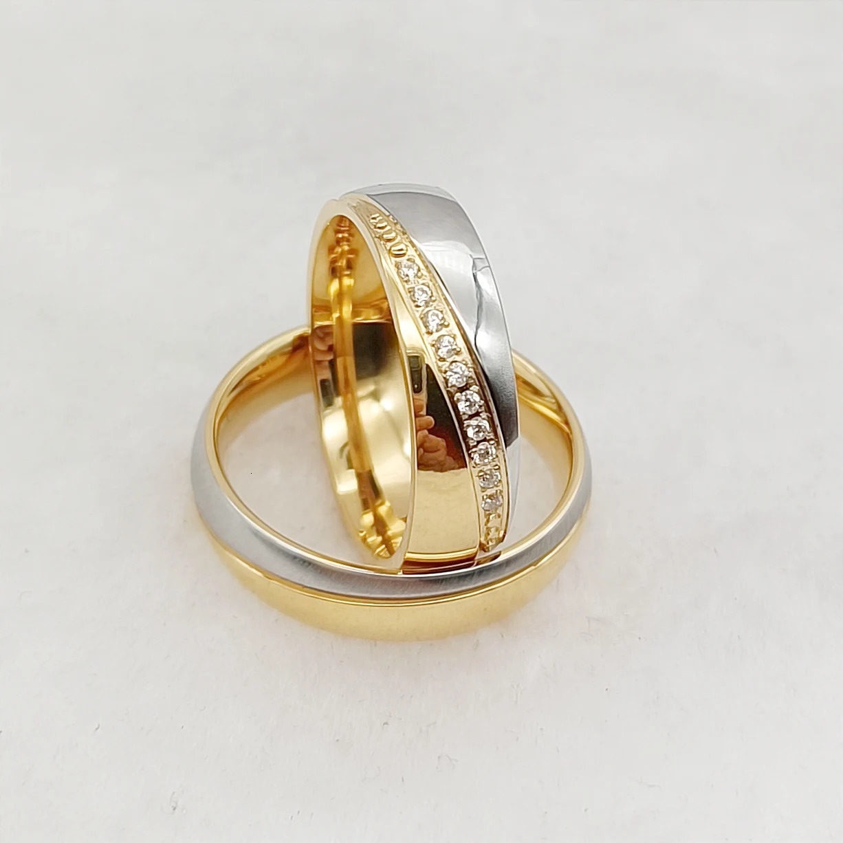 Love Alliances Wedding Rings Sets for Couples Two Tone 14k Gold Plated Jewelry Marriage Promise Ringe Ladies Women 250515