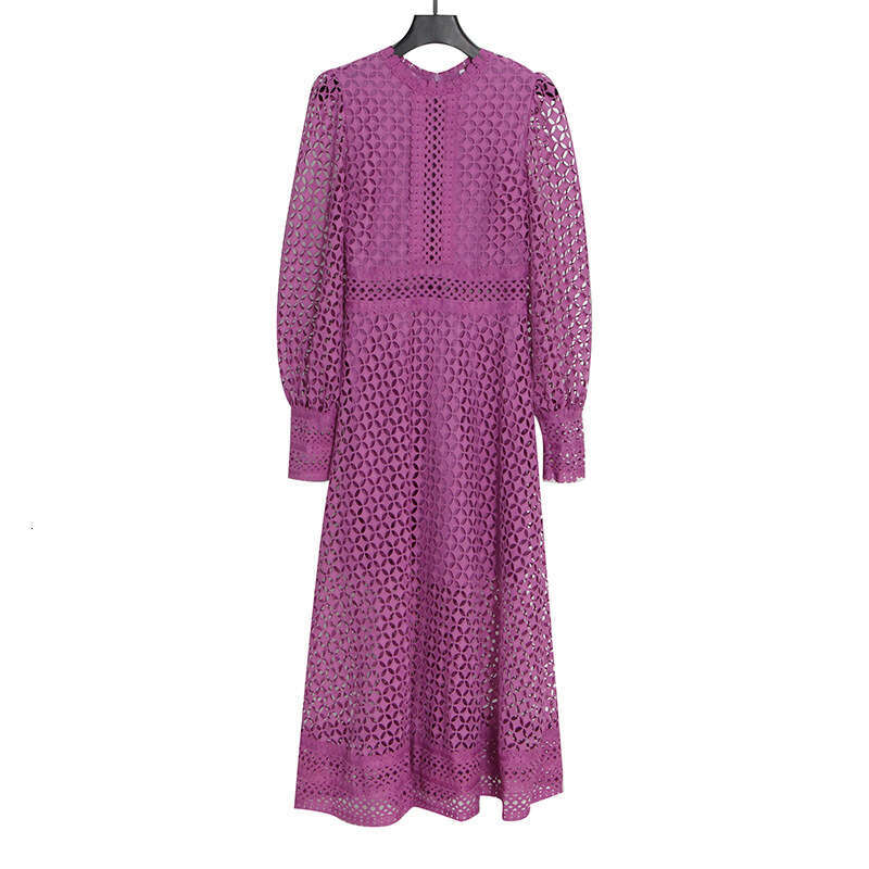 2025 Spring New Style: Hollow Embroidered Design, Comfortable Waist, Skirt, High End, Slimming, Long Sleeve Dress for Women