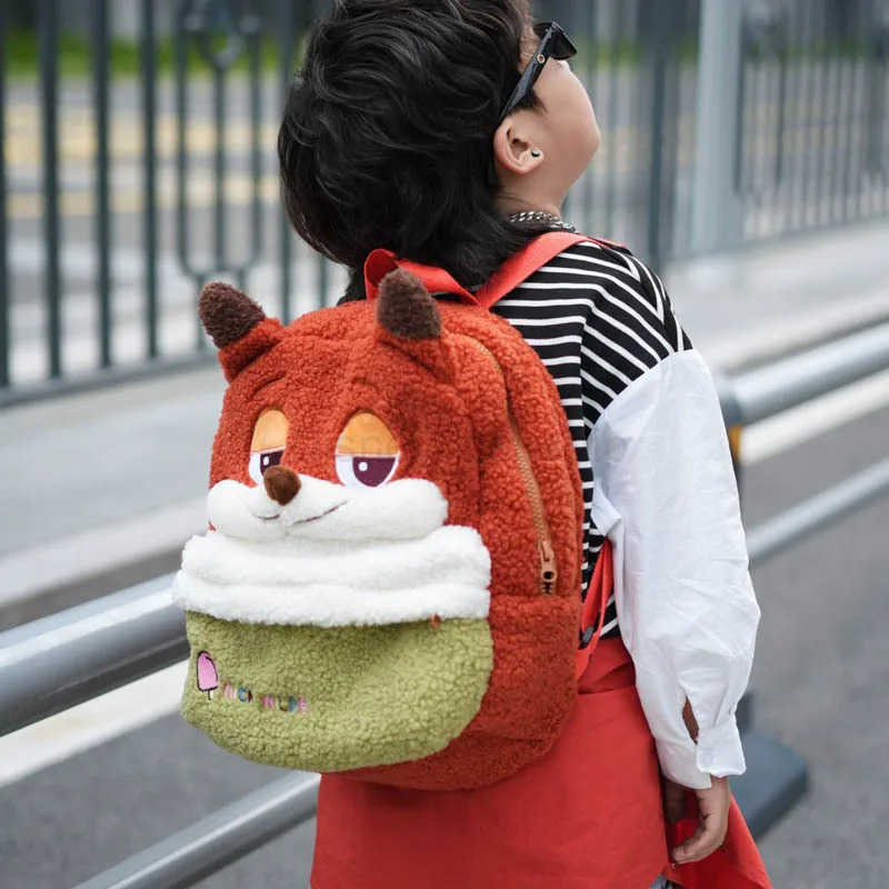 Disney 2024 New Childrens Bag Cartoon Cute Fox Rabbit Plush Backpack Boy and Girl Kindergarten School BagXJ250515