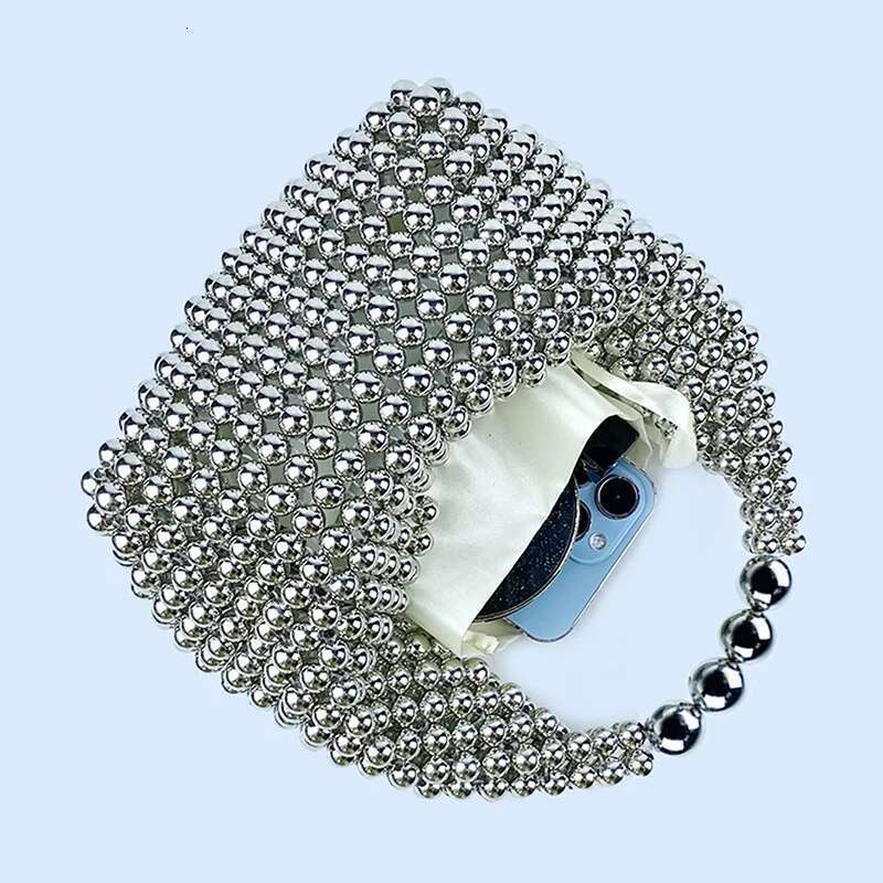 European American High-End Texture Handmade Sier Beaded Pillow Banquet Bag, Fashionable And Versatile