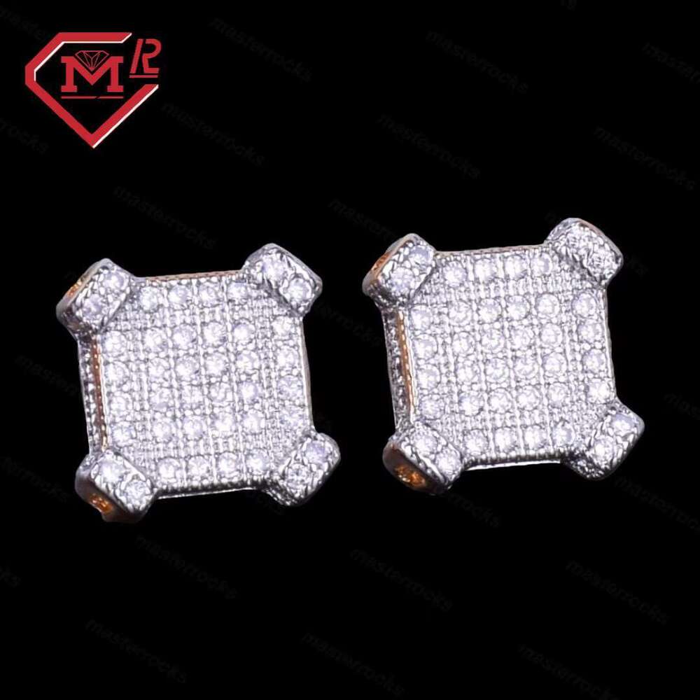 10mm sparkling pyroxene square ice cold unisex Hiphop fashion jewelry gold-plated earrings