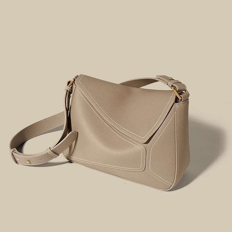 Women's Genuine Leather Geometric Tote 2024 Autumn Lady Underarm Shoulder Bag Female Popular Commuter Messenger Handbag