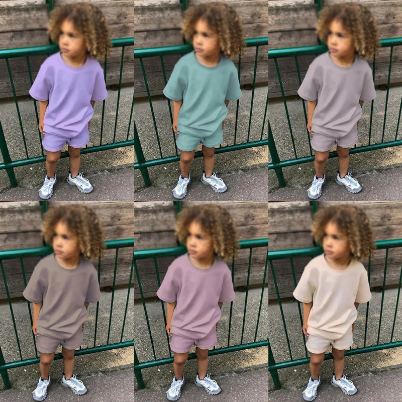 Infant Boys Girls Summer Sport Clothes Kids Solid Color Cotton Casual O-neck Short Sleeve T-Shirt Shorts Children Outfits 250515