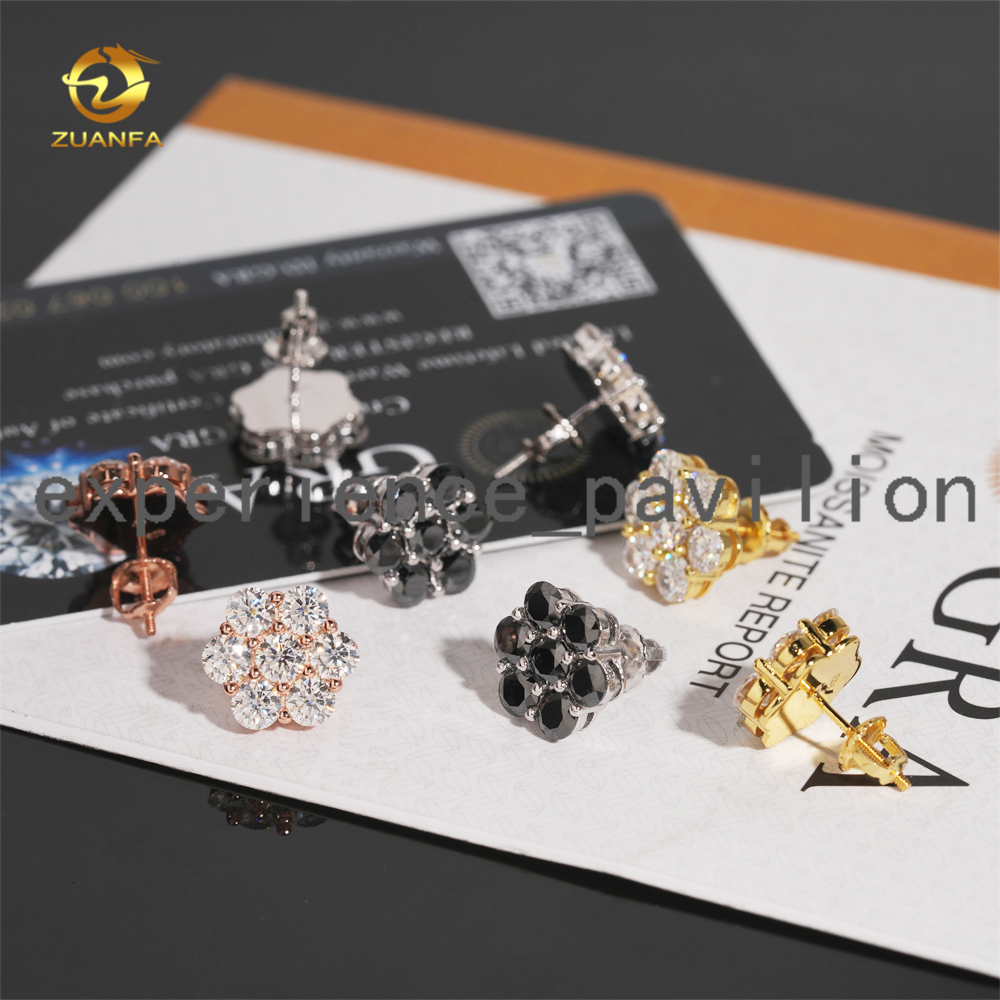 Gra Certificate Flower Cluster Moissanite Earrings Screw Back 12mm 925 Sterling Silver Moissanite Stud Earrings Men and Women