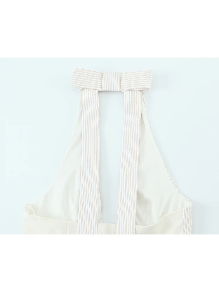TFMLN Fashion Women Bow Backless Tank Top Casual Vneck Striped Patchwork Sleeveless Halter Tops Summer Slim 250515