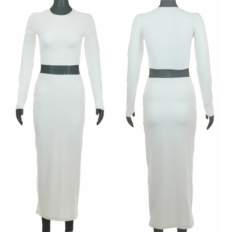 Womens Dress Sets Long Sleeve Crop Tops And Mid Calf Skirt Suit Fashion 2PCS Set Slim Office Lady Autumn Suits Clothing Q2418 250515