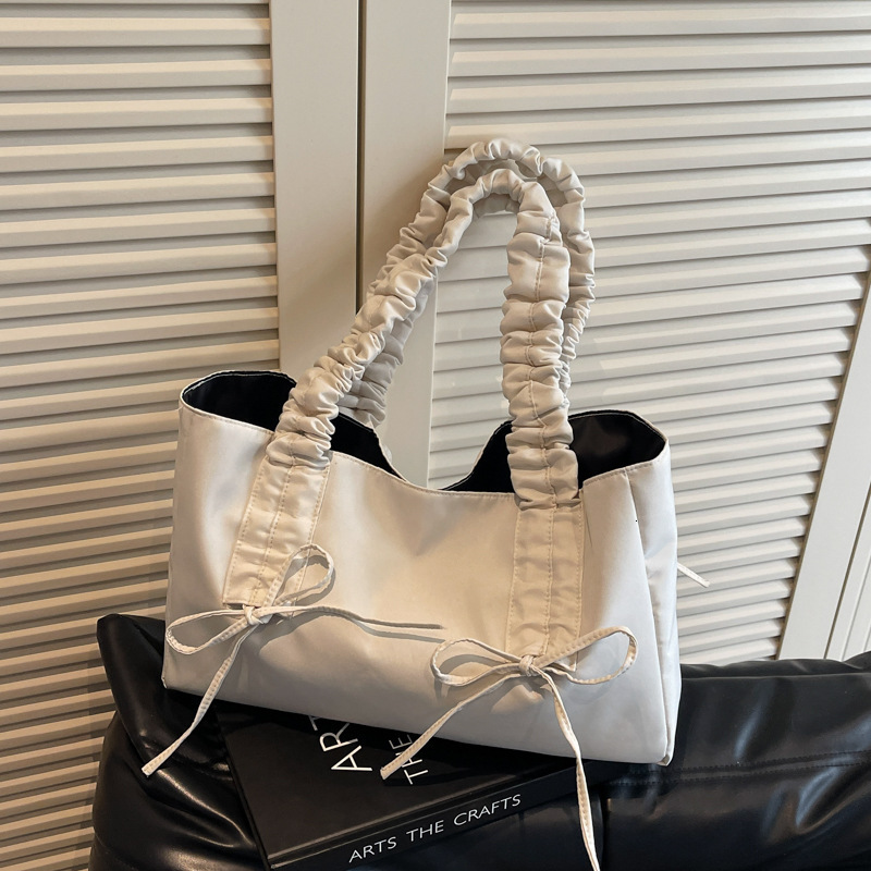 Free Delivery Designer Bag Wrinkled Bow For Women 2025 Trendy Korean Tote Large Capacity Canvas Beauty Women's Bag Luxury Bag