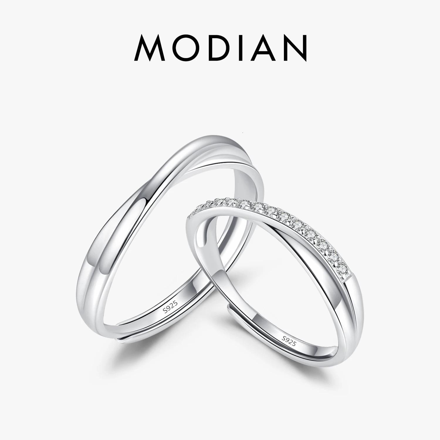 MODIAN 925 Sterling Silver Lines Twining Romantic Adjustable Couple Rings For Women Classic Wedding Engagement Fine Jewelry 250515