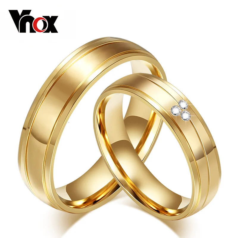 Vnox 2pcs/lots Couple Ring 316l Stainless Steel Engagement Wedding Jewelry Gold-color for Love 250515