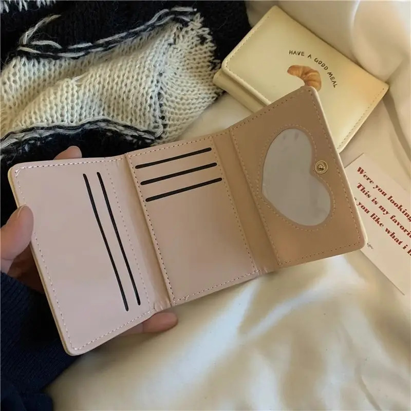 Korean Small Wallet Women Credit Wallet Cartoon Cute Bread PU Leather Hand Bags Three Fold Multi Cards Card Holder Student 250514